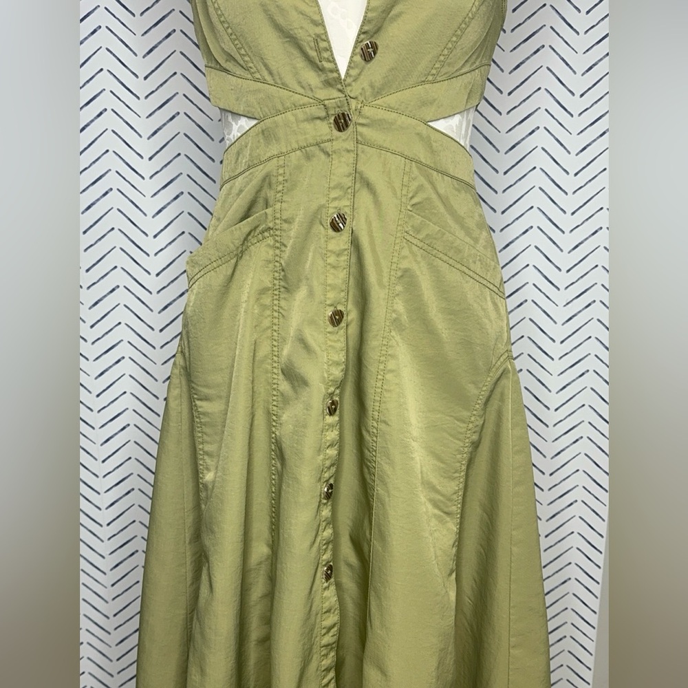 Pilcro Halter Plunge Midi Dress Olive Twill Size 8 Anthropologie - Picture 9 of 10